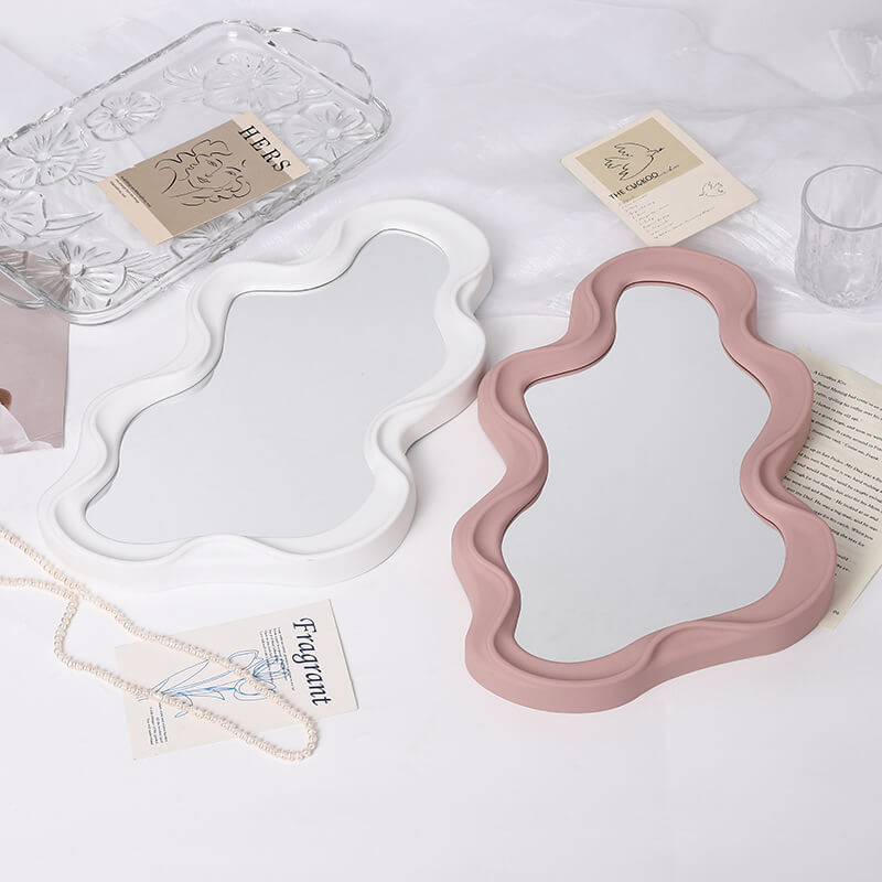 Asymmetrical Wave Wall Mirror in Danish Pastel Design
