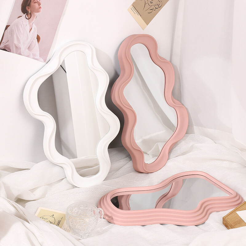 Asymmetrical Wave Wall Mirror in Danish Pastel Design