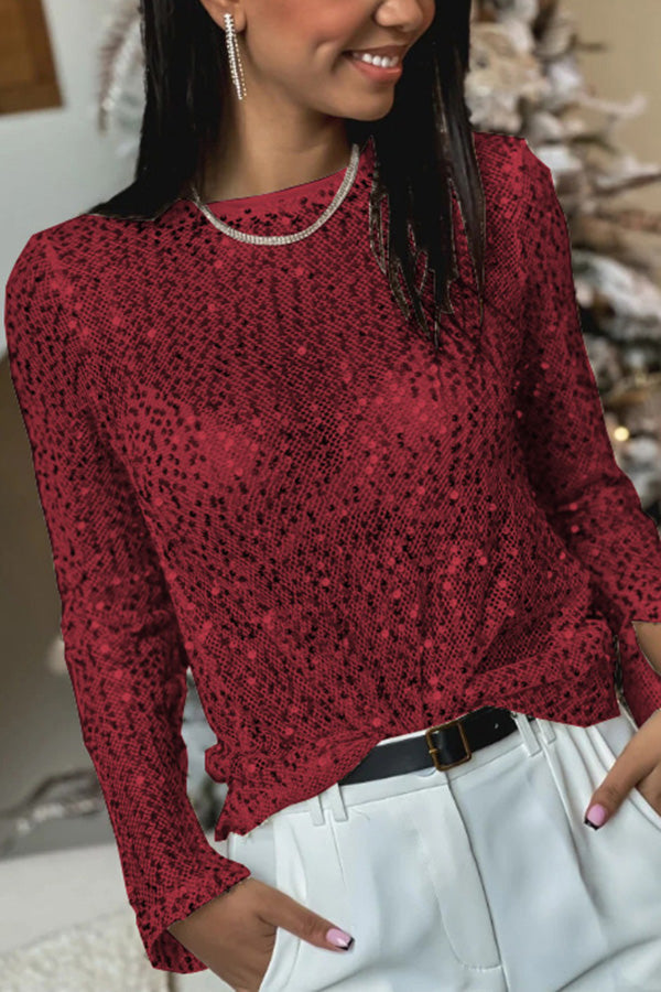 Long Sleeve Sequin Blouse for Festive Occasions