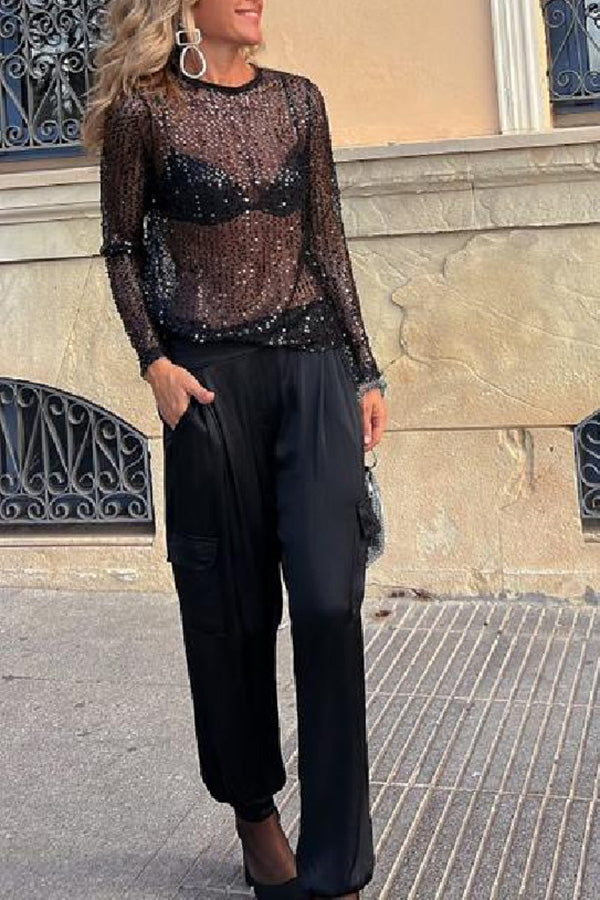 Long Sleeve Sequin Blouse for Festive Occasions