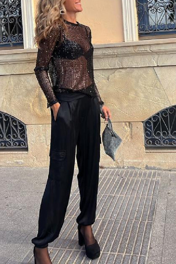Long Sleeve Sequin Blouse for Festive Occasions