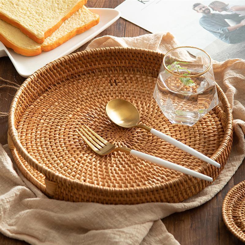 Handcrafted Rattan Serving Tray with Handles