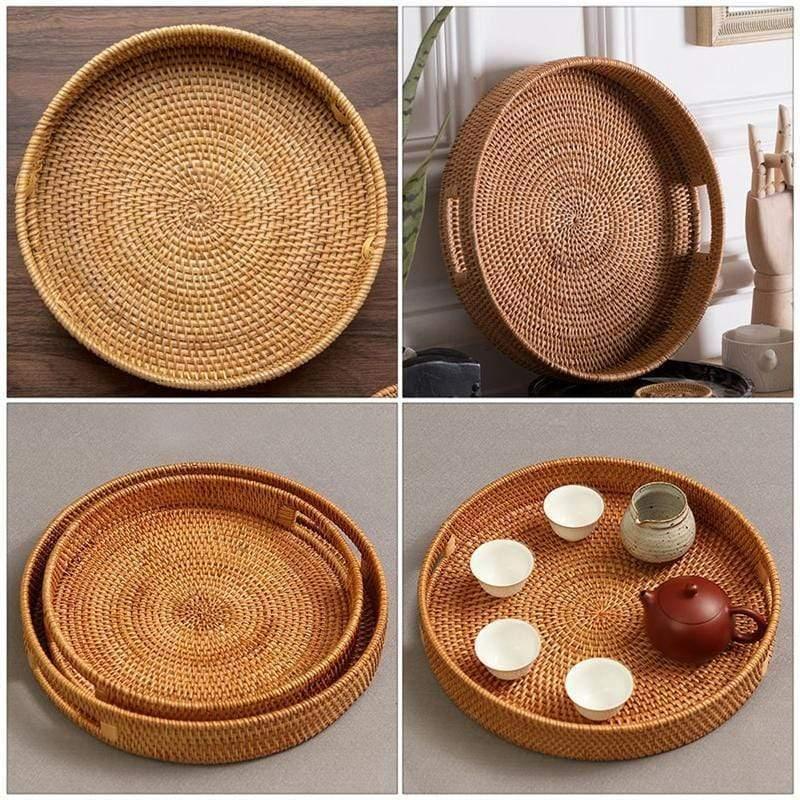 Handcrafted Rattan Serving Tray with Handles