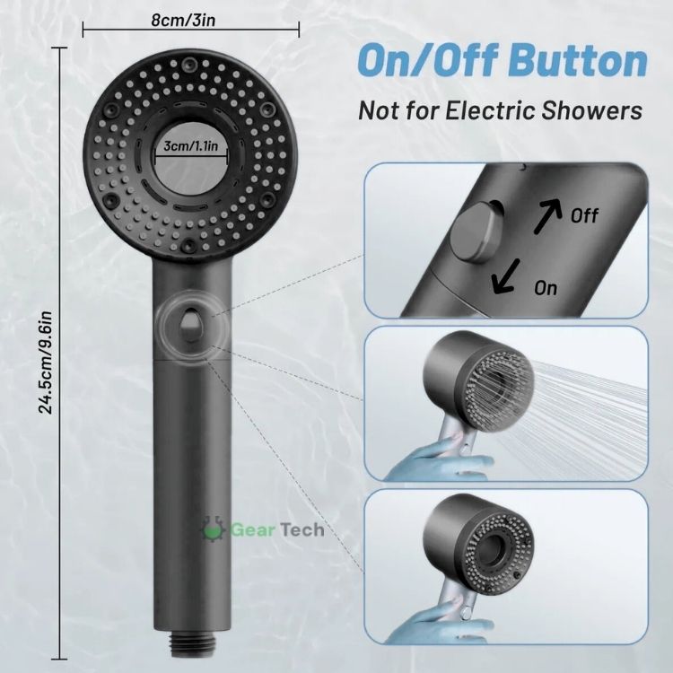 Adjustable Showerhead with Filter Protection and 5 Spray Settings