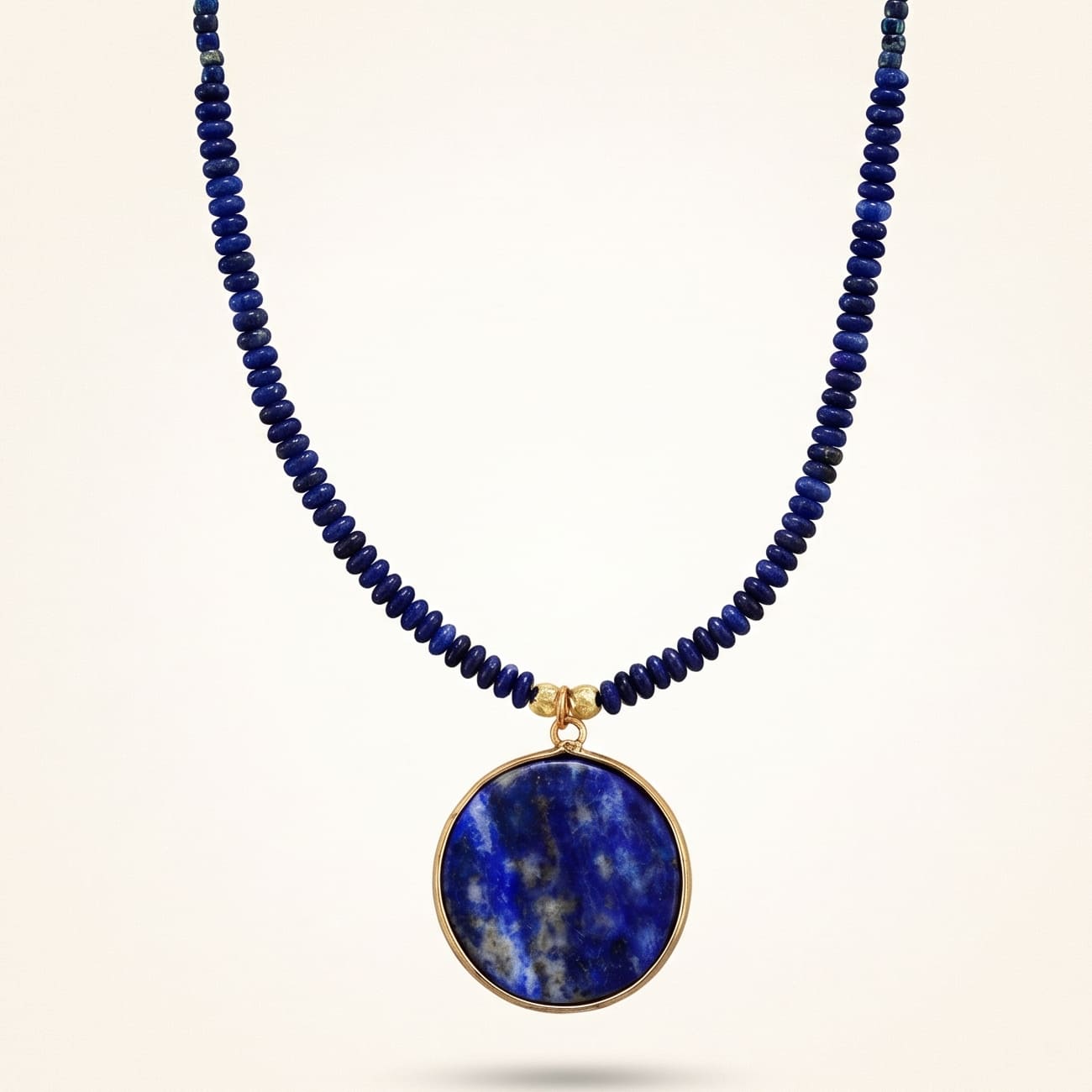 Round Lapis Lazuli Necklace with Golden Inclusions