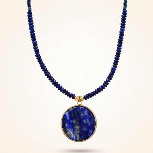 Round Lapis Lazuli Necklace with Golden Inclusions