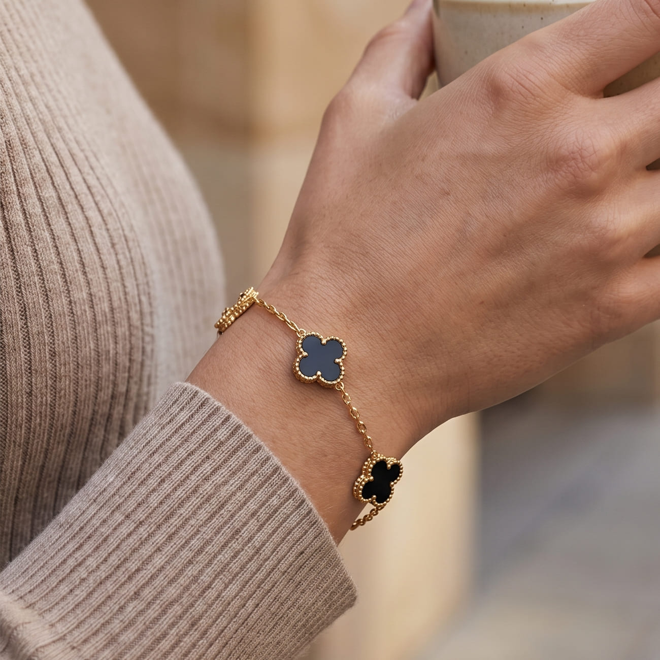 Five-Leaf Clover Bracelet | Silver Adjustable Good Luck Charm
