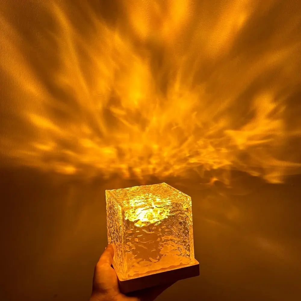 Aurora-Inspired Glass Cube Table Lamp with Wooden Base and 16 Colors