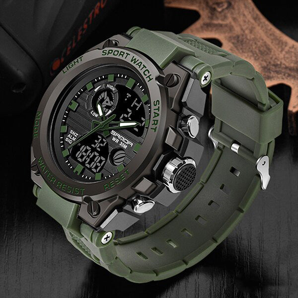 Multifunction Military Style Watch with Analog and Digital Display