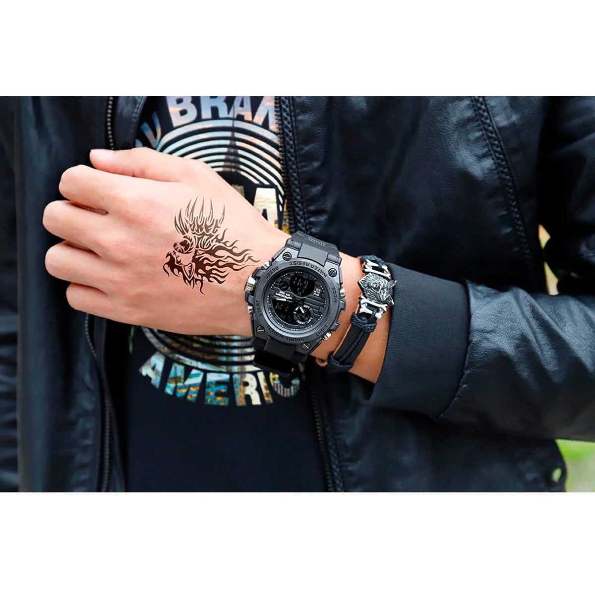 Multifunction Military Style Watch with Analog and Digital Display