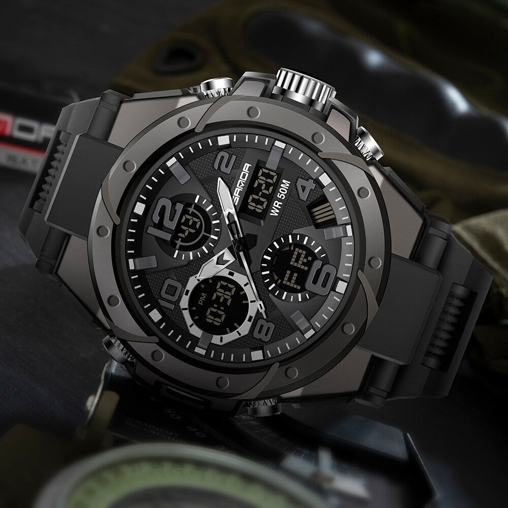 Multifunction Military Style Watch with Analog and Digital Display