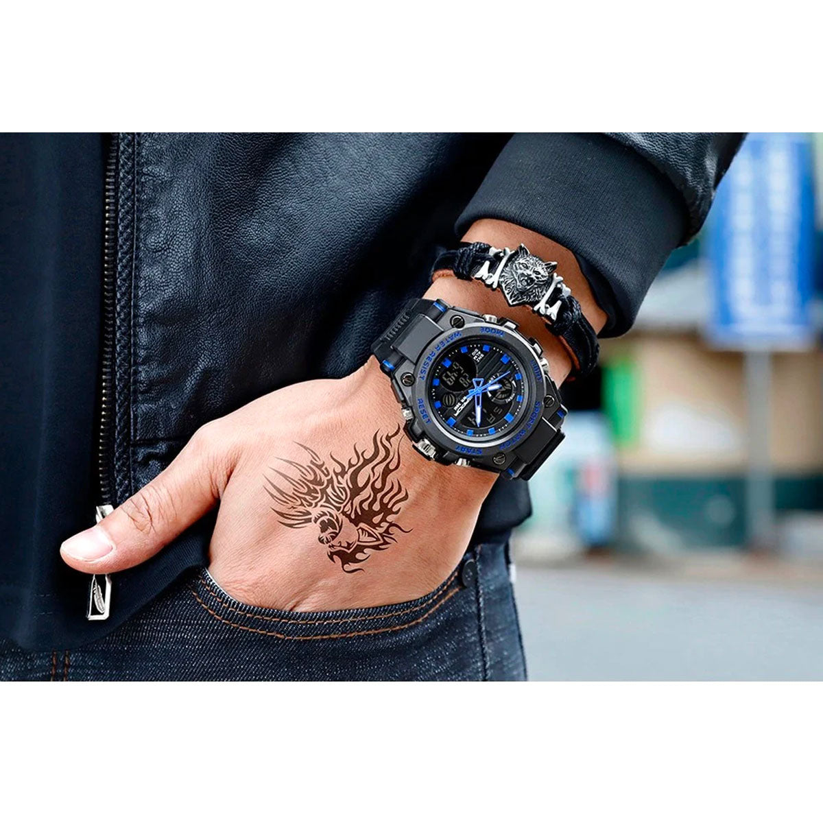 Multifunction Military Style Watch with Analog and Digital Display