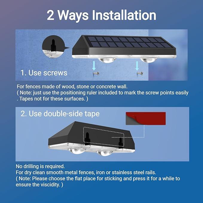 Solar LED Fence Lights with RGB Color Changing and Warm White Options, Waterproof Outdoor Deck Lighting