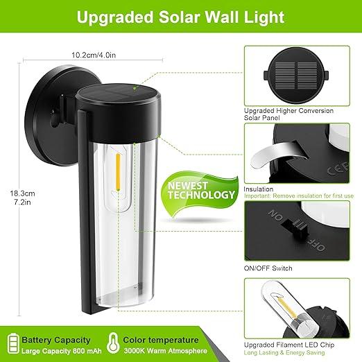 Solar Wall Lights with Automatic On/Off, Waterproof Outdoor Decorative Solar Fence Lights for Garden and Patio