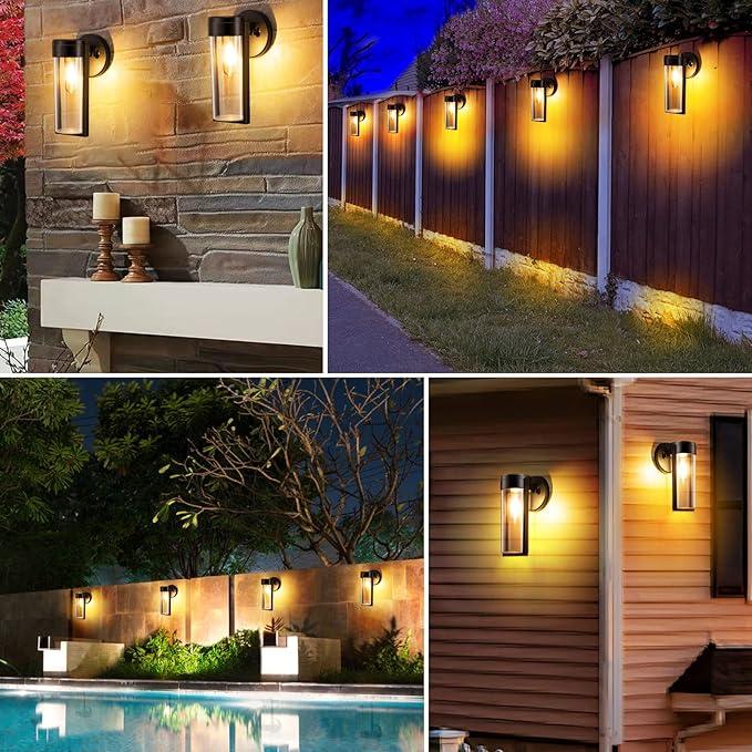 Solar Wall Lights with Automatic On/Off, Waterproof Outdoor Decorative Solar Fence Lights for Garden and Patio