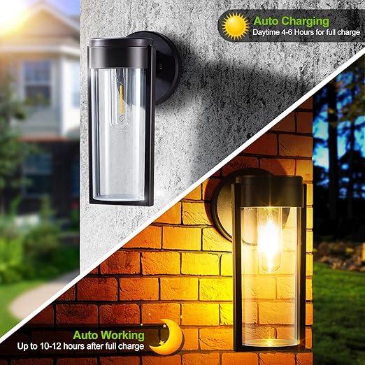 Solar Wall Lights with Automatic On/Off, Waterproof Outdoor Decorative Solar Fence Lights for Garden and Patio