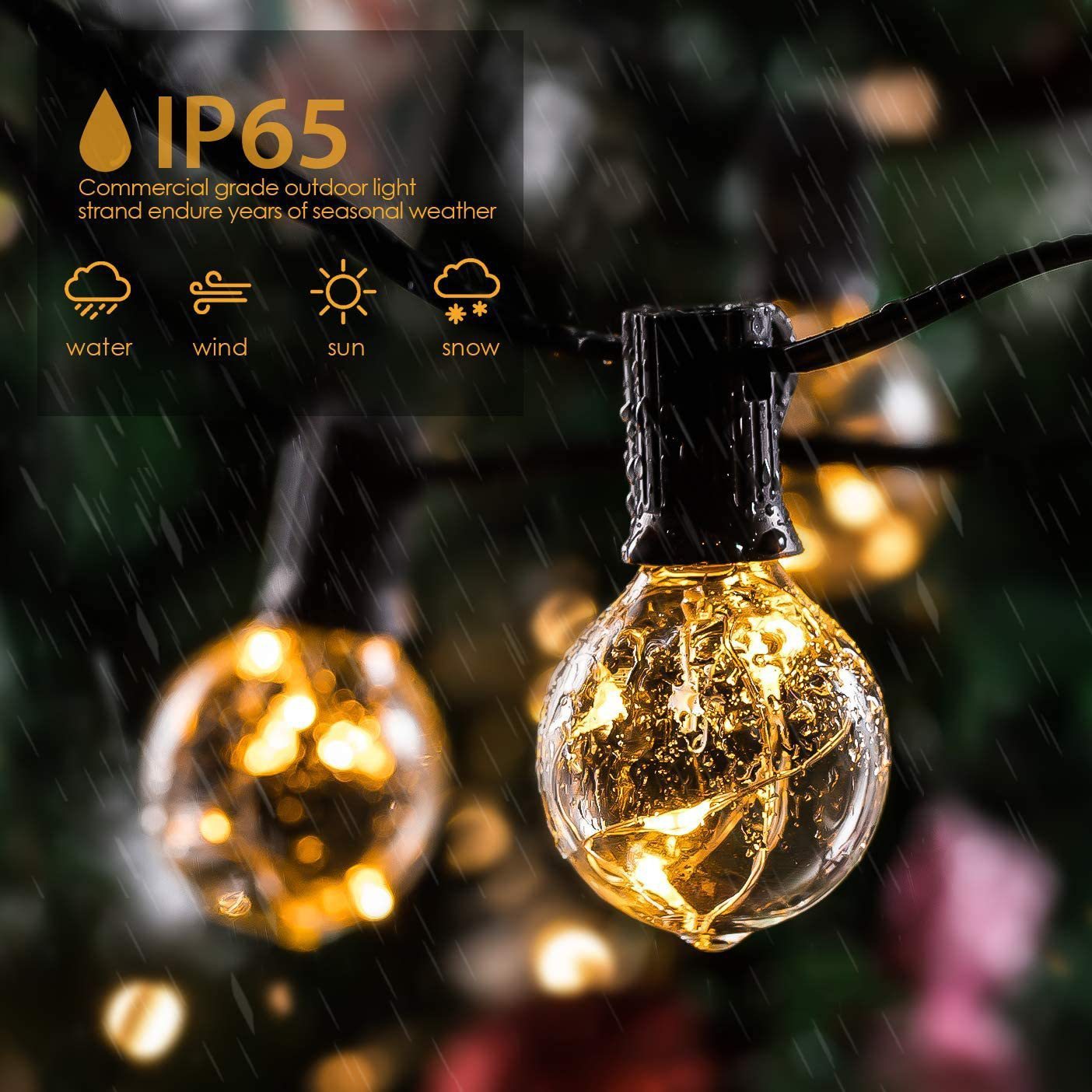 LED Outdoor String Lights 35 FT G40 Waterproof Dimmable with Remote Control