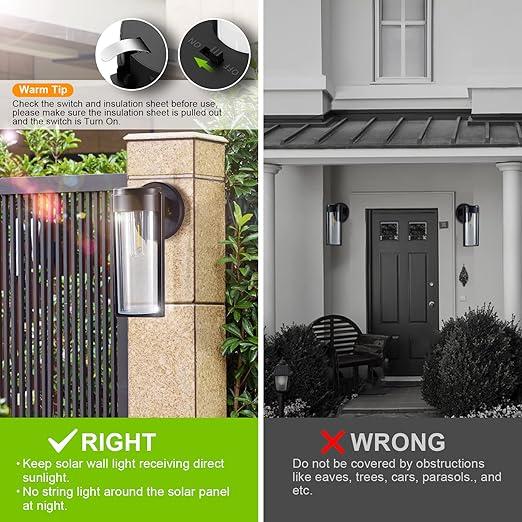 Solar Wall Lights with Automatic On/Off, Waterproof Outdoor Decorative Solar Fence Lights for Garden and Patio