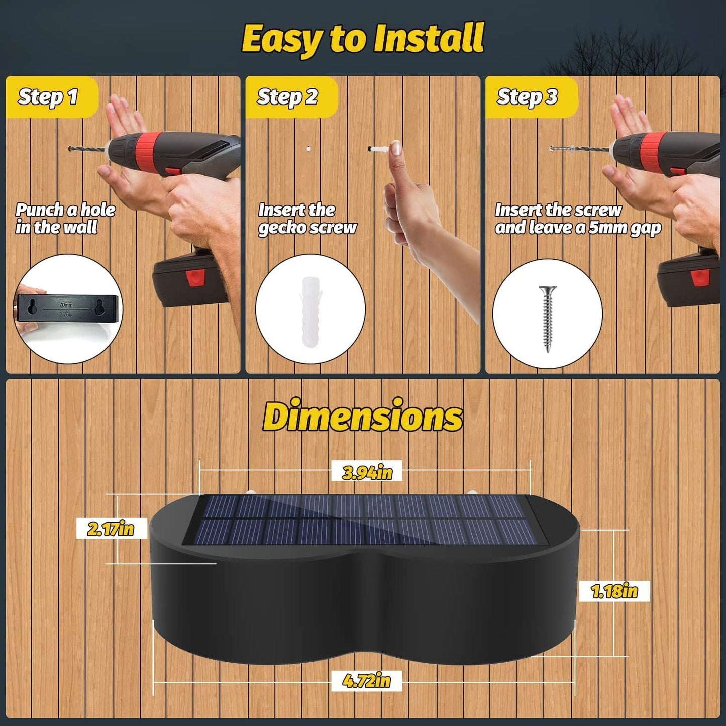 Solar Fence Lights with 8 Color Options and IP65 Waterproof Rating