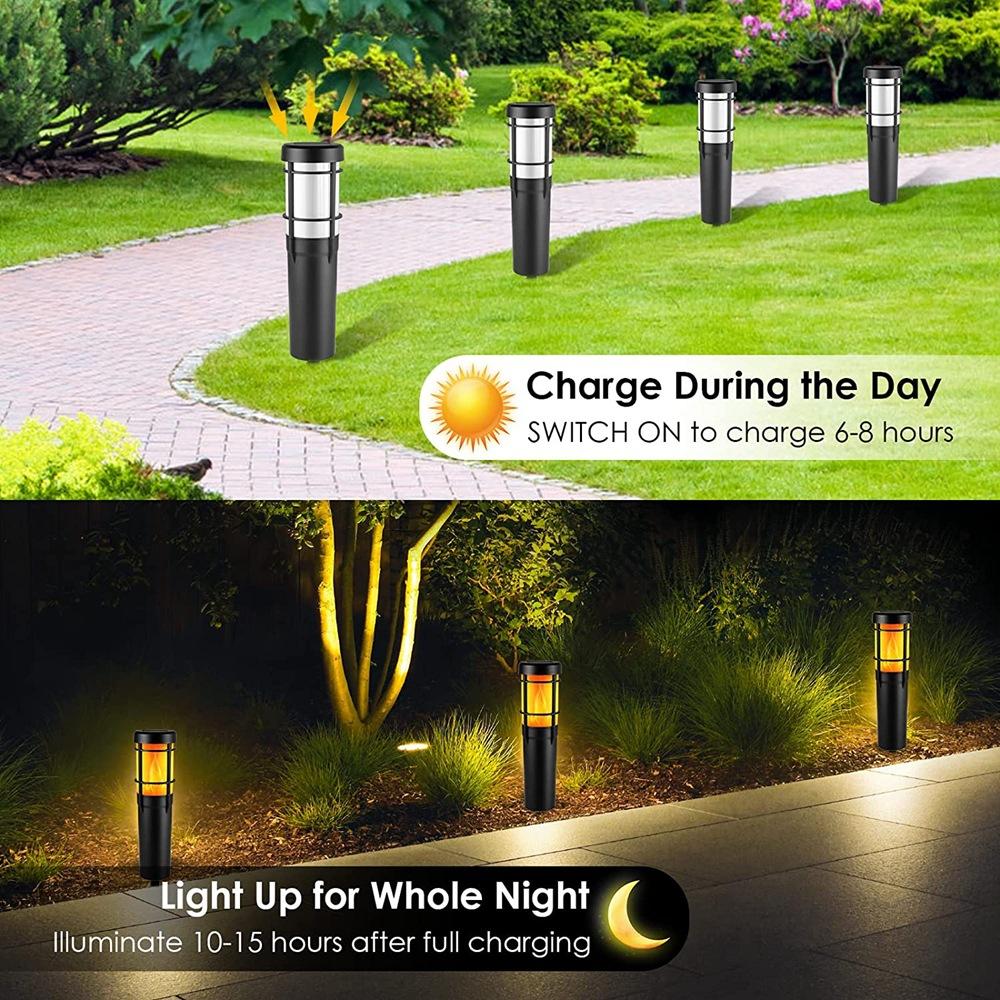 Solar Path Lights with Flickering Flame and RGB Color Changing, Waterproof LED Outdoor Lights for Garden and Yard