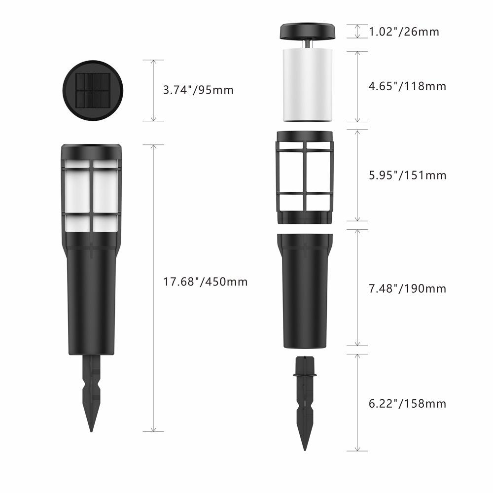 Solar Path Lights with Flickering Flame and RGB Color Changing, Waterproof LED Outdoor Lights for Garden and Yard