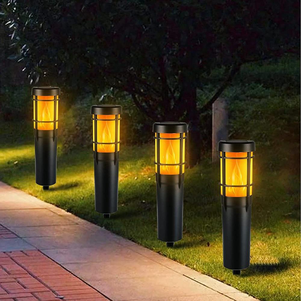 Solar Path Lights with Flickering Flame and RGB Color Changing, Waterproof LED Outdoor Lights for Garden and Yard