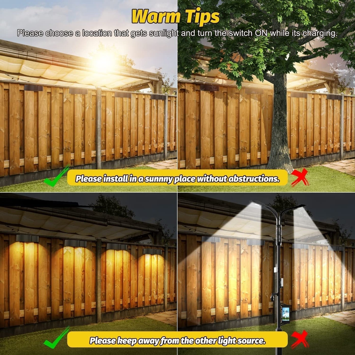 Solar Fence Lights with 8 Color Options and IP65 Waterproof Rating