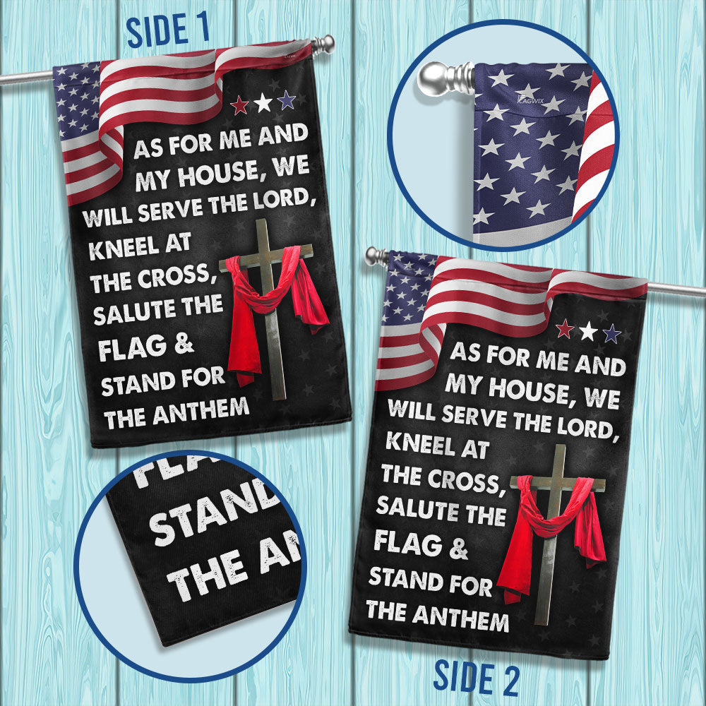 Jesus Cross American Flag - As For Me And My House We Will Serve The Lord