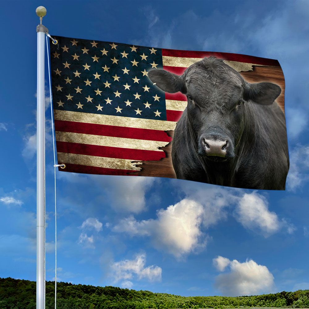 Black Angus Cattle Canvas Grommet Flag - Double-Sided, UV Resistant