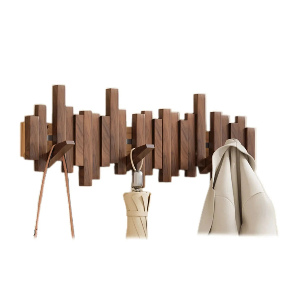 Piano Wood Wall Coat Rack in Walnut or Beech