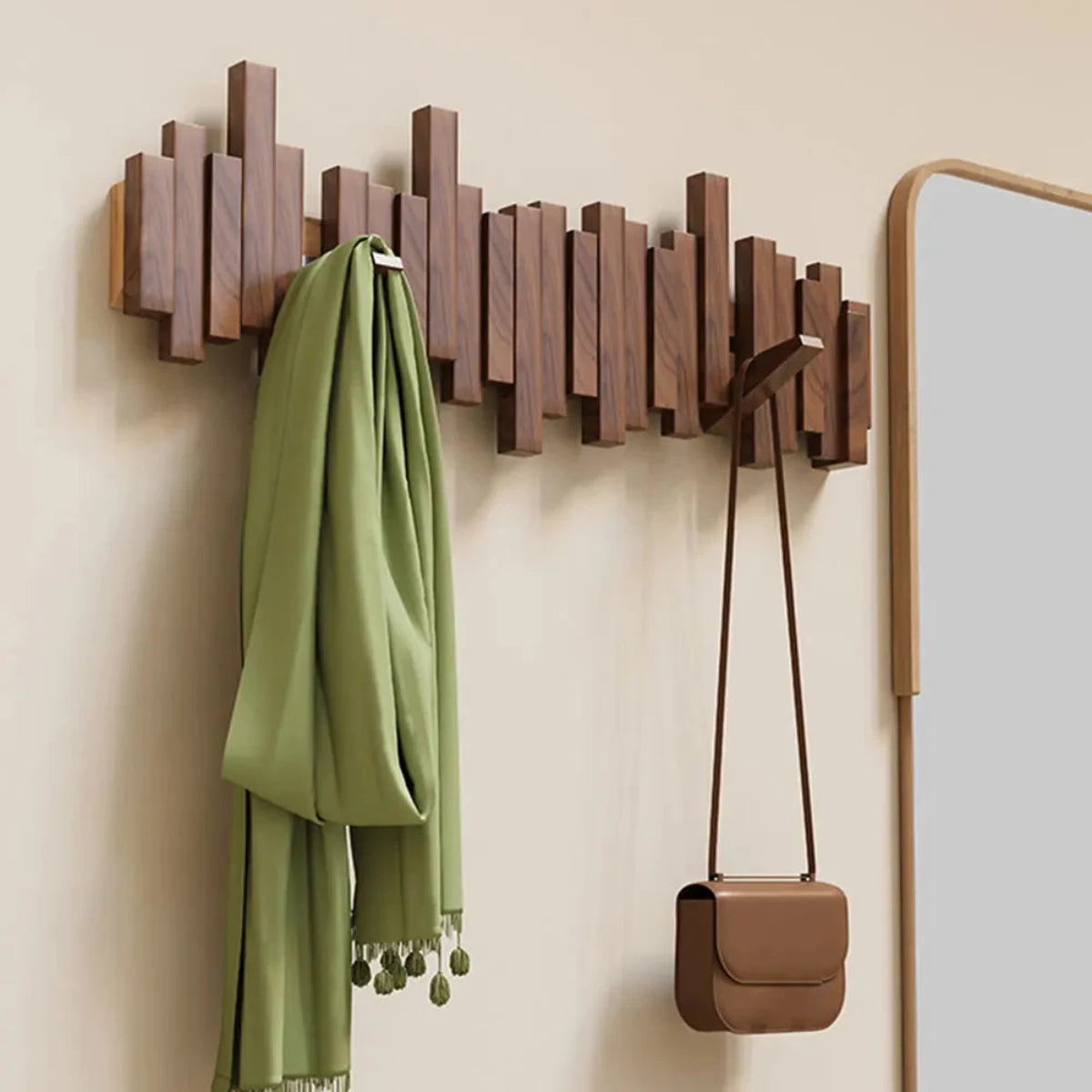 Piano Wood Wall Coat Rack in Walnut or Beech