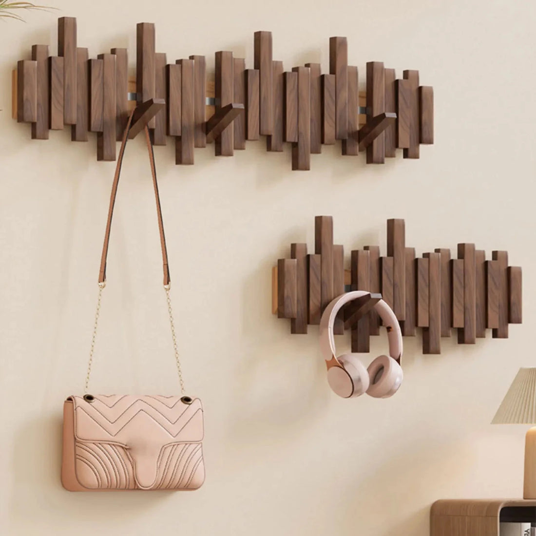 Piano Wood Wall Coat Rack in Walnut or Beech