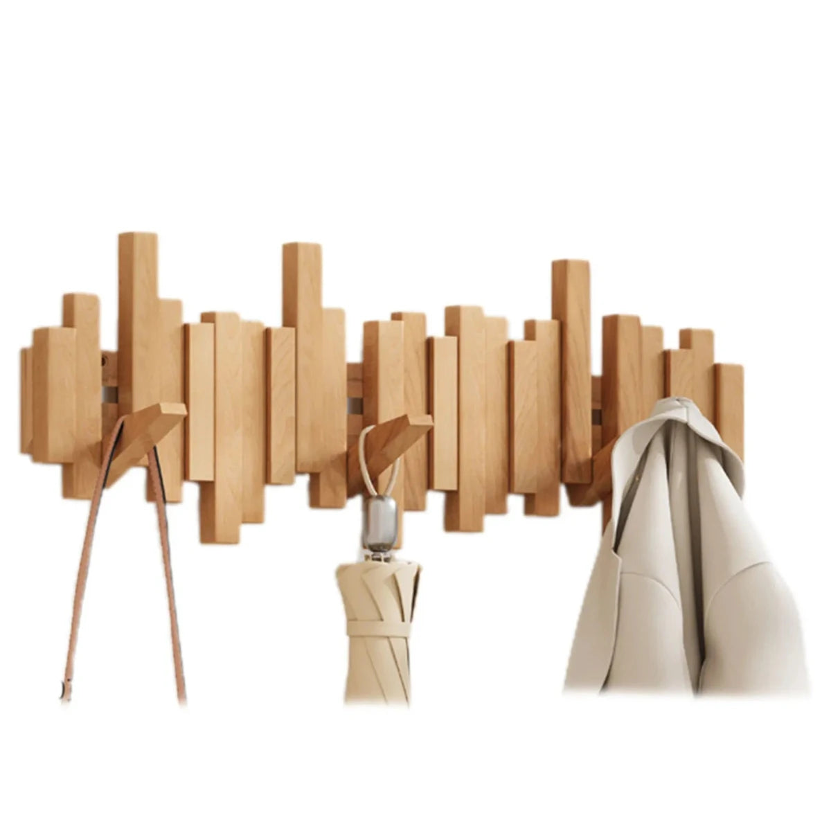 Piano Wood Wall Coat Rack in Walnut or Beech