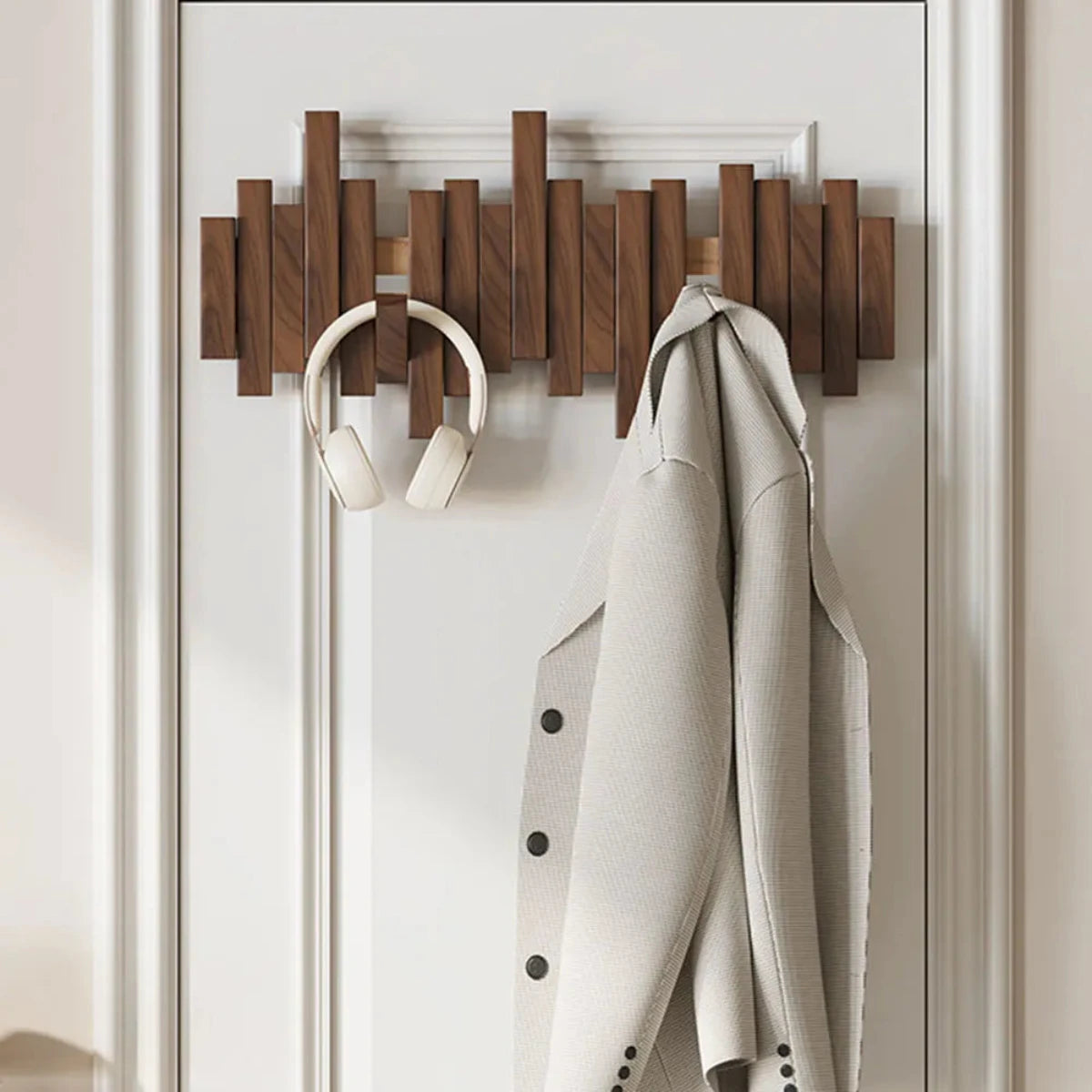 Piano Wood Wall Coat Rack in Walnut or Beech