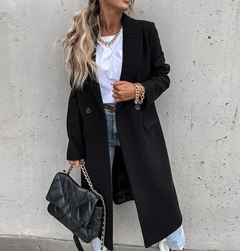 Classic Women's Tailored Coat with Decorative Buttons