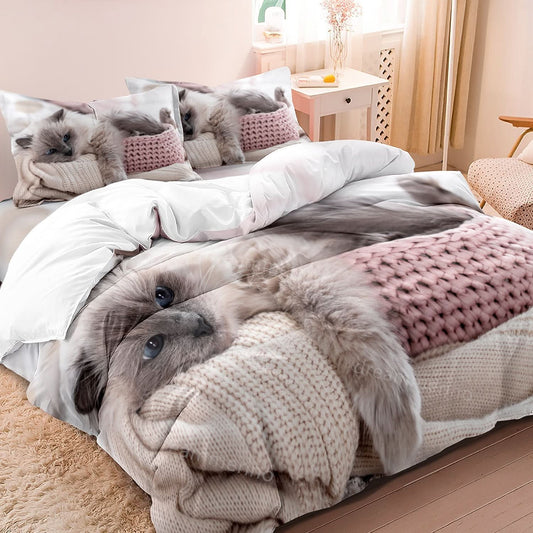 Cotton Cat Print Bedding Set - 3 Piece