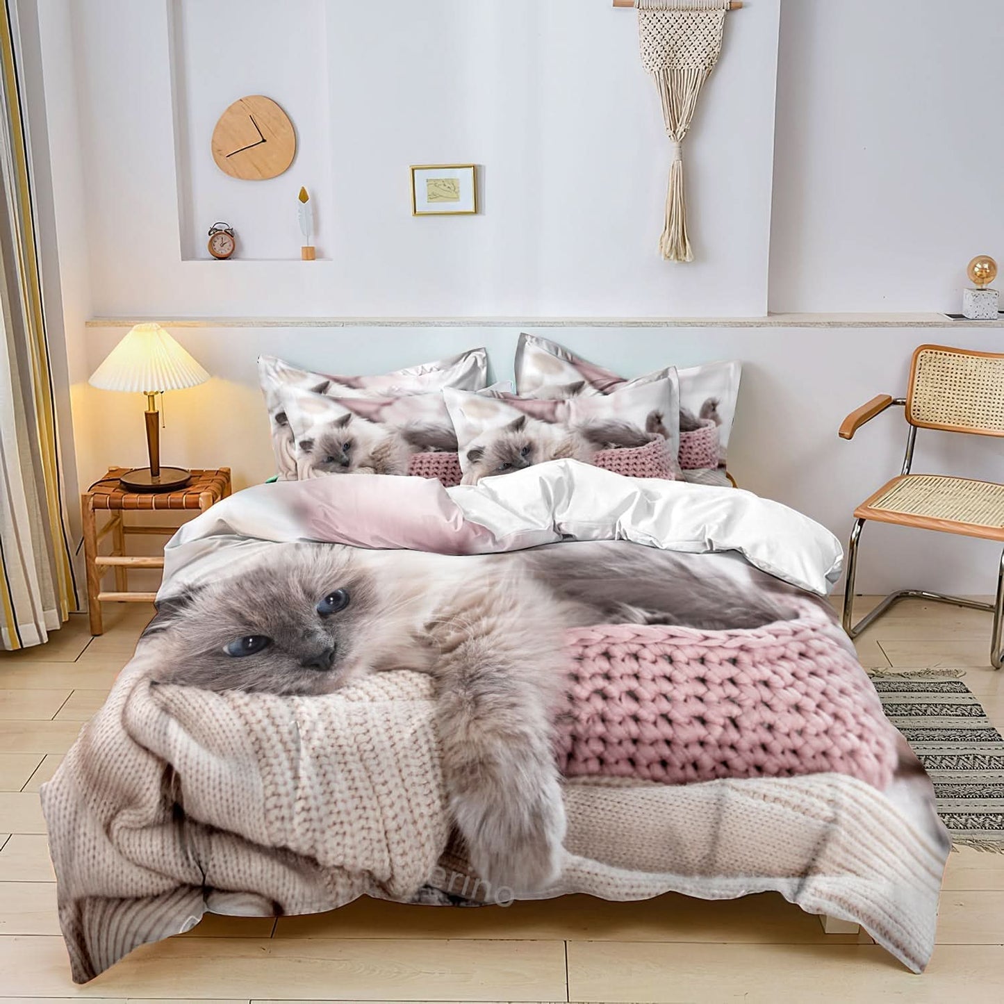 Cotton Cat Print Bedding Set – 3 Pieces