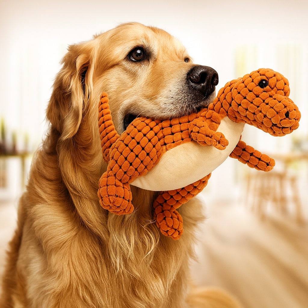 Indestructible Plush Dog Chew Toy - Durable Dino Design