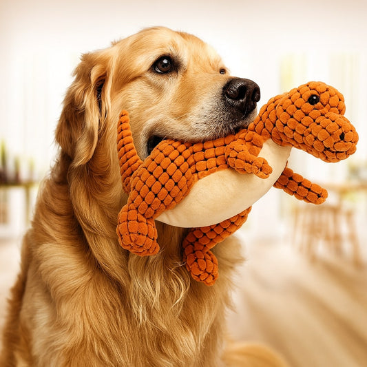 Indestructible Plush Dog Chew Toy - Durable Dino Design