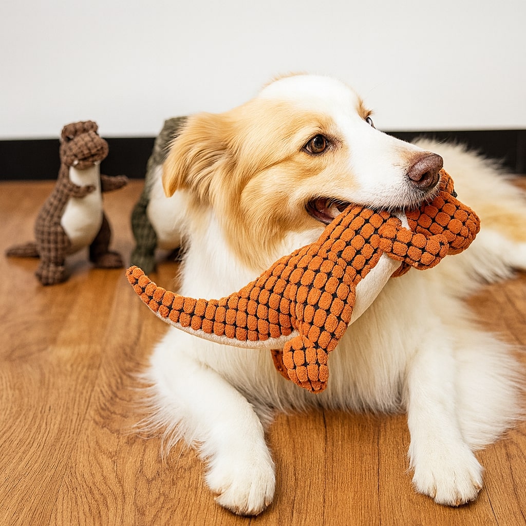 Indestructible Plush Dog Chew Toy - Durable Dino Design