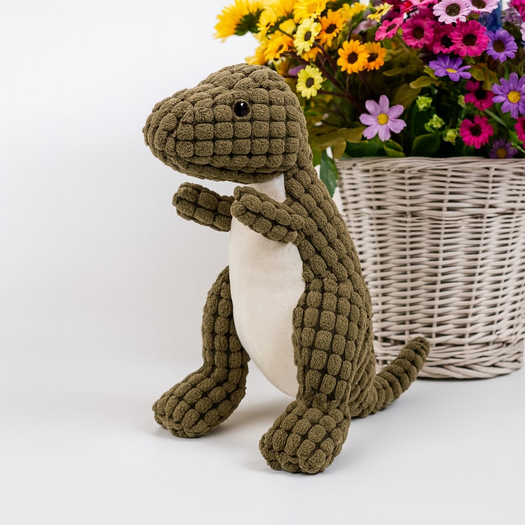 Indestructible Plush Dog Chew Toy - Durable Dino Design