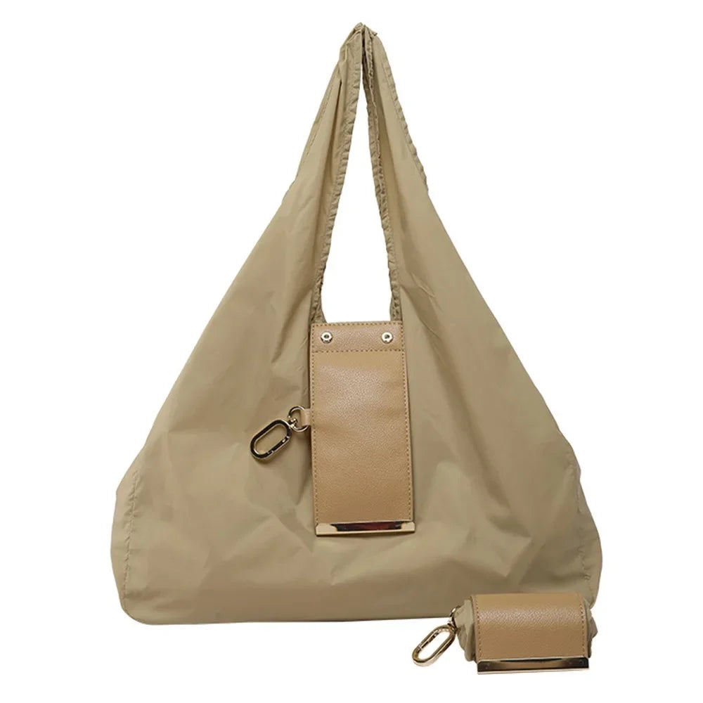Foldable Keychain Tote Bag with Nylon and Leather Accents