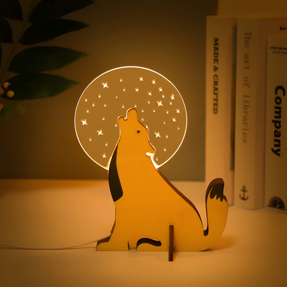 Wooden Animal Table Lamp with USB LED Night Light for Kids