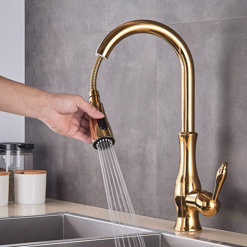 Brass Pull-Out Kitchen Faucet with 360° Rotation and Single Handle