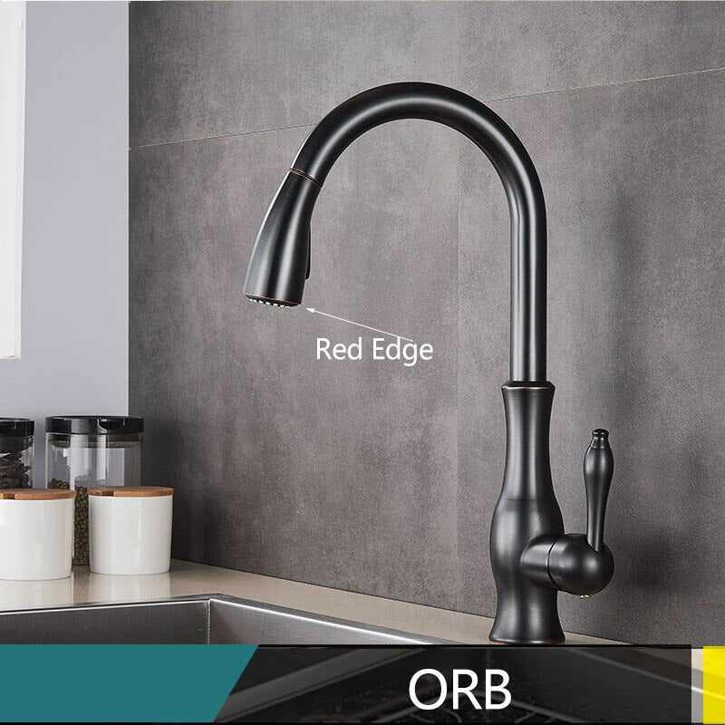 Brass Pull-Out Kitchen Faucet with 360° Rotation and Single Handle