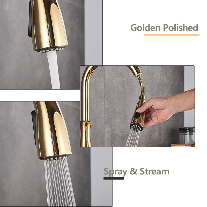 Brass Pull-Out Kitchen Faucet with 360° Rotation and Single Handle