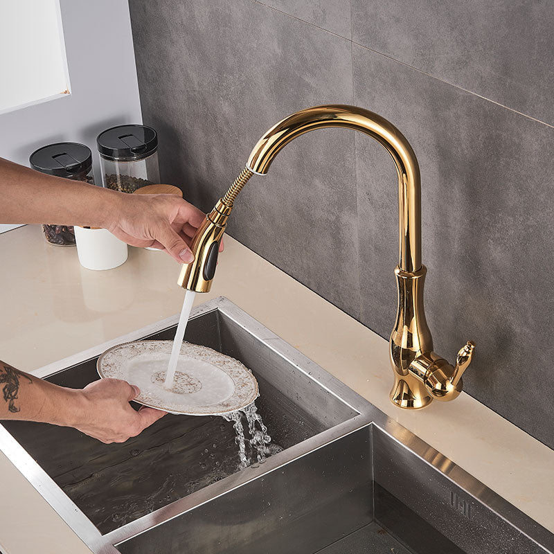 Brass Pull-Out Kitchen Faucet with 360° Rotation and Single Handle