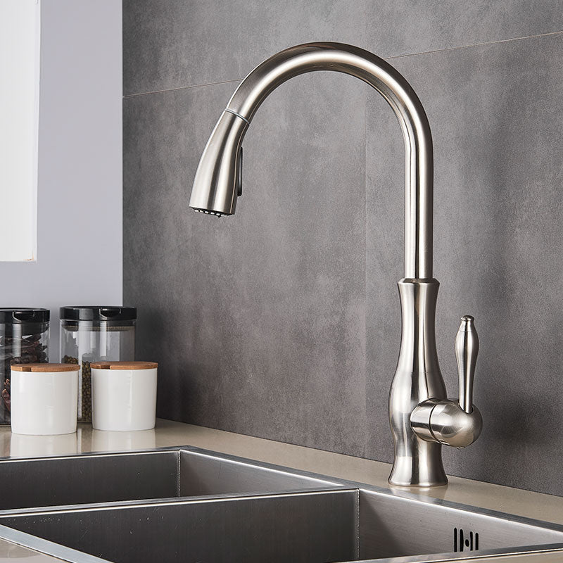 Brass Pull-Out Kitchen Faucet with 360° Rotation and Single Handle