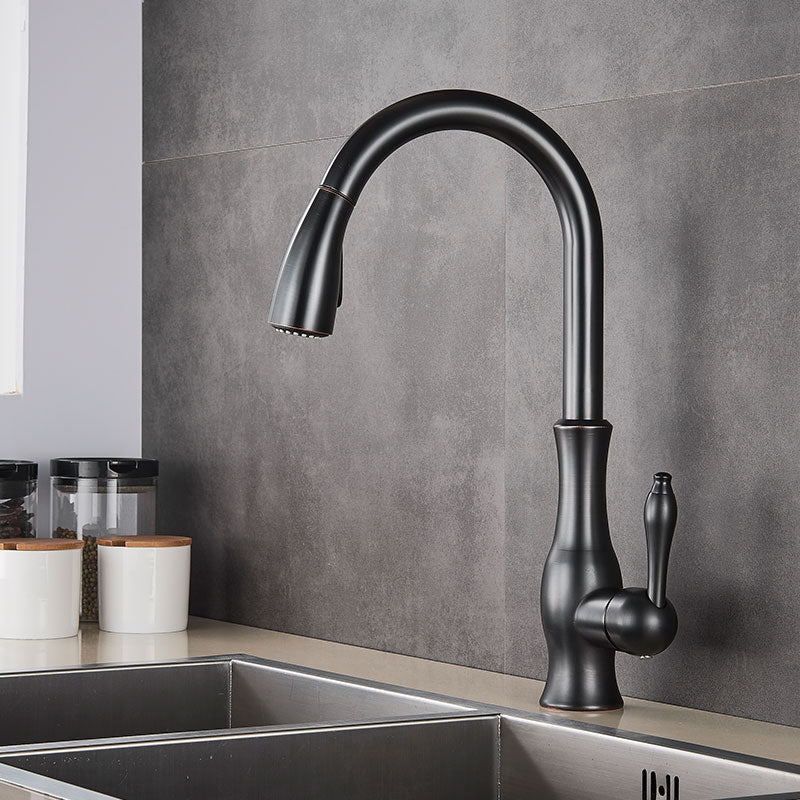 Brass Pull-Out Kitchen Faucet with 360° Rotation and Single Handle