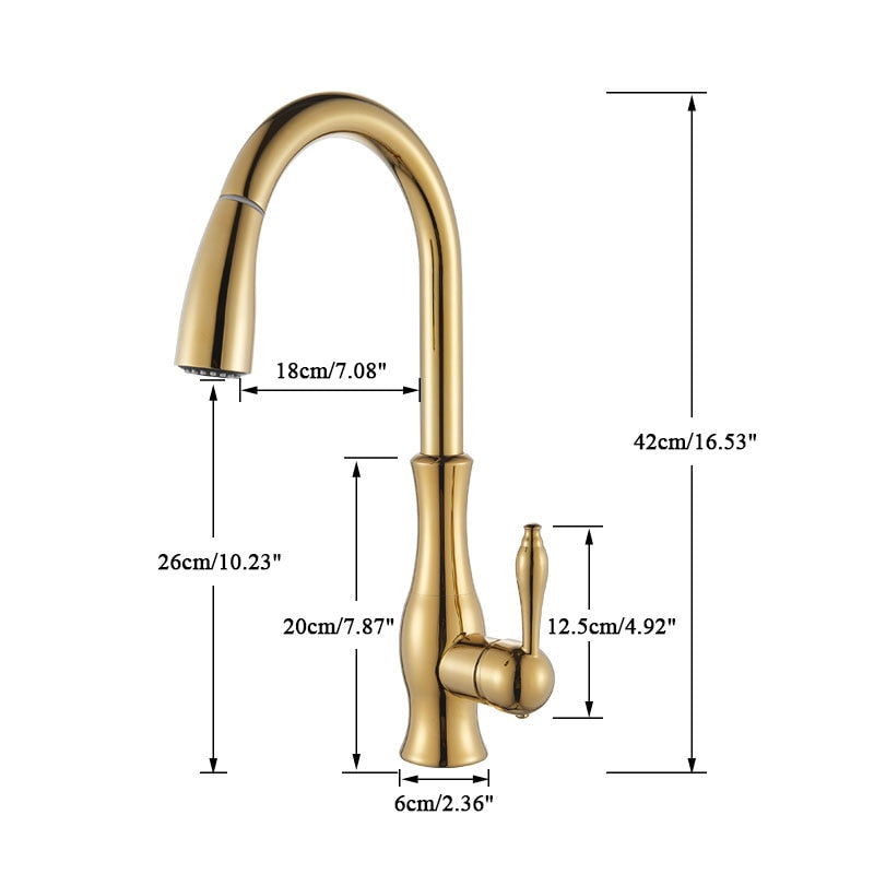 Brass Pull-Out Kitchen Faucet with 360° Rotation and Single Handle